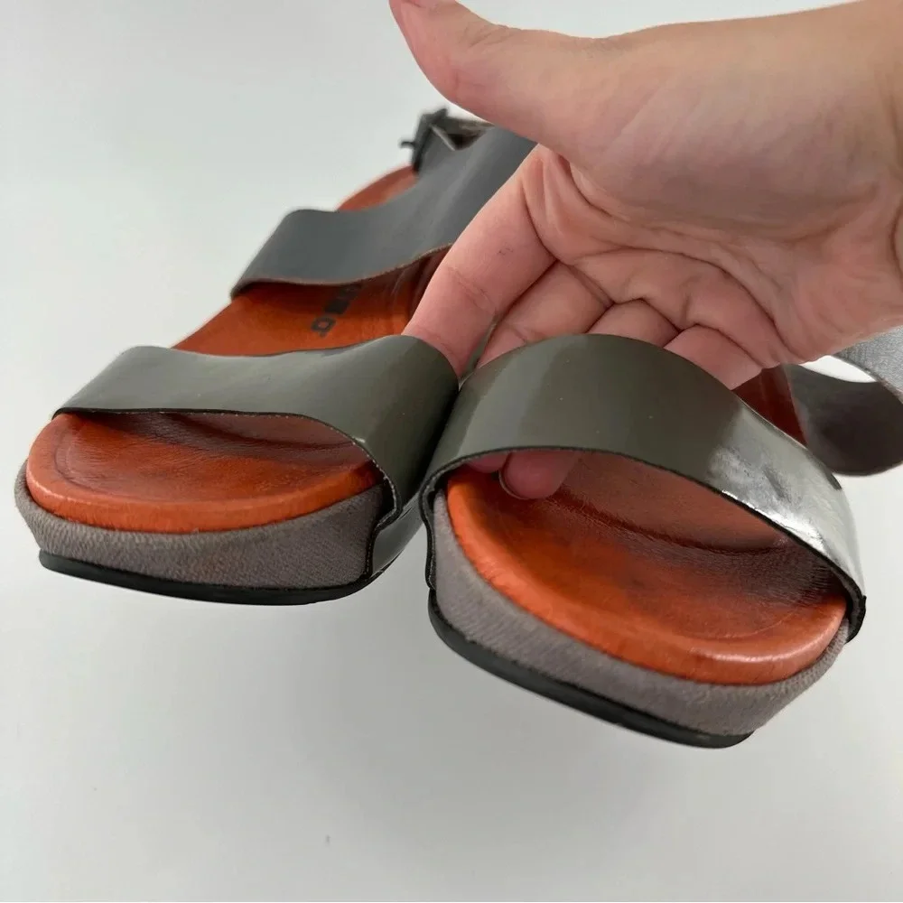Tsubo womens sandals size 8 39 gray orange leather wedge platforms cosplay
